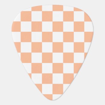 Checkered Squares Peach Orange White Geometric Guitar Pick by PLdesign at Zazzle