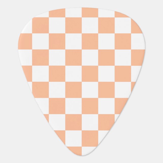 Checkered squares peach orange white geometric guitar pick (Front)