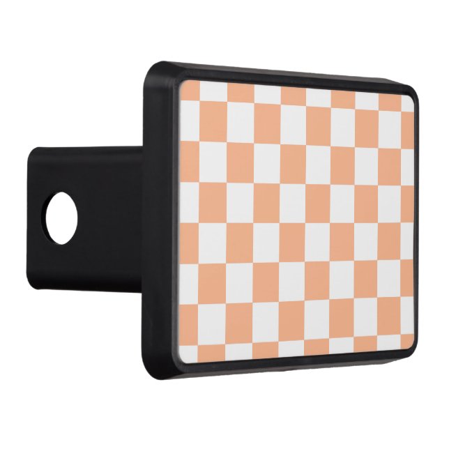 Checkered squares peach orange white geometric hitch cover (Right)