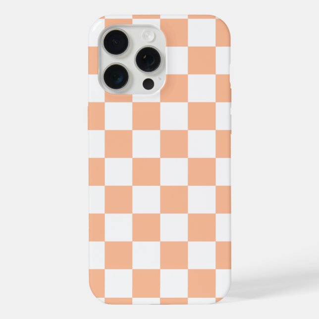 Checkered squares peach orange white geometric iPhone case (Back)