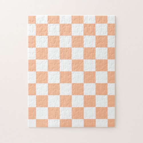 Checkered squares peach orange white geometric jigsaw puzzle