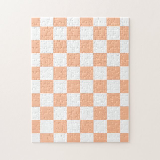 Checkered squares peach orange white geometric jigsaw puzzle (Vertical)