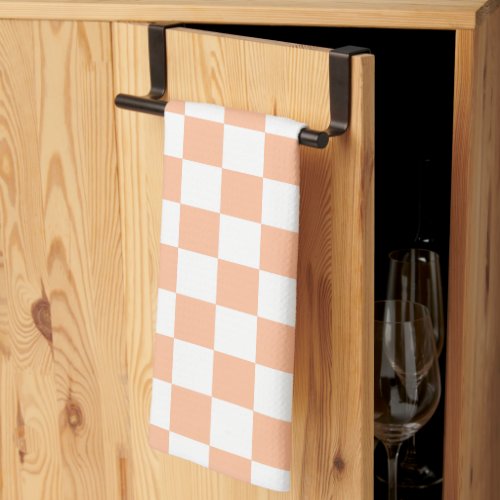 Checkered squares peach orange white geometric kitchen towel