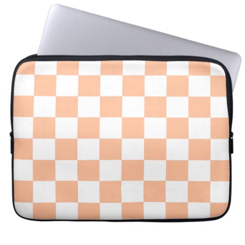 Checkered squares peach orange white geometric laptop sleeve