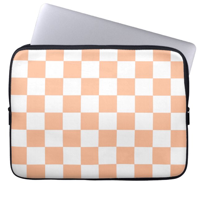 Checkered squares peach orange white geometric laptop sleeve (Front)