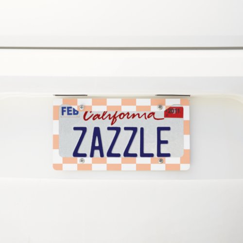 Checkered squares peach orange white geometric license plate frame