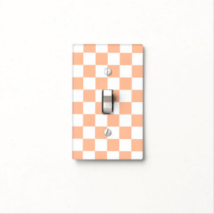 Checkered squares peach orange white geometric light switch cover