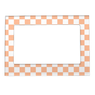 Checkered squares peach orange white geometric magnetic frame