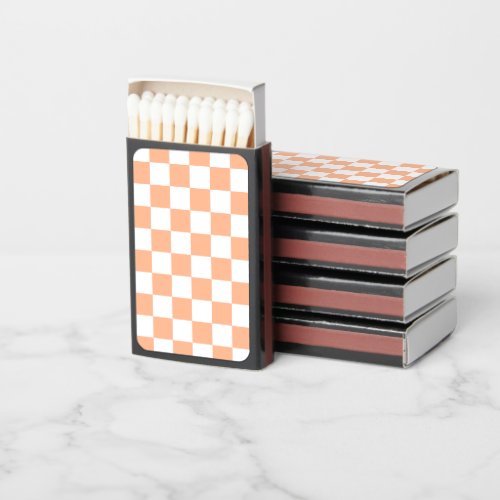 Checkered squares peach orange white geometric matchboxes