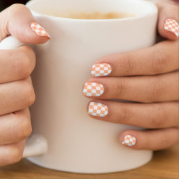 Checkered squares peach orange white geometric minx nail art
