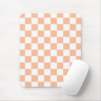 Checkered squares peach orange white geometric mouse pad
