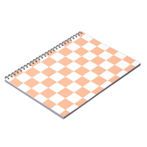 Checkered squares peach orange white geometric notebook