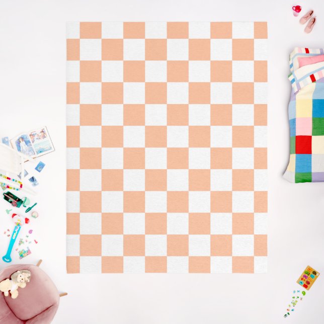 Checkered squares peach orange white geometric outdoor rug (Insitu (Babyroom))