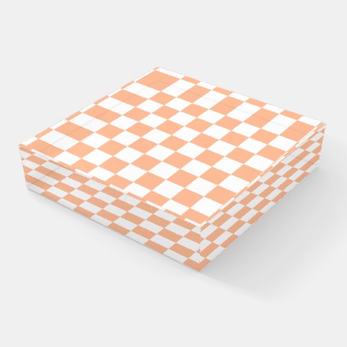 Checkered squares peach orange white geometric paperweight