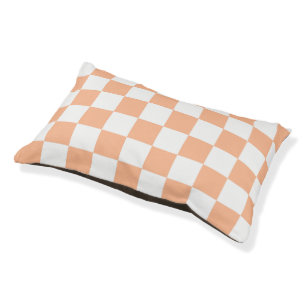 Checkered squares peach orange white geometric pet bed