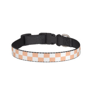 Checkered squares peach orange white geometric pet collar