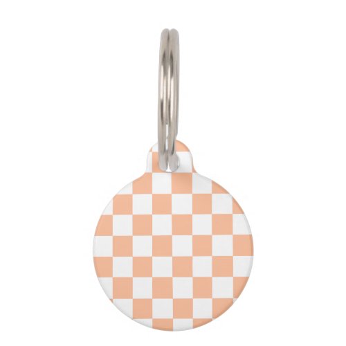 Checkered squares peach orange white geometric pet ID tag