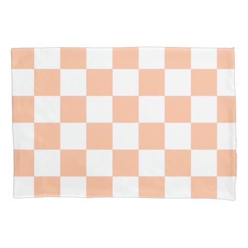 Checkered squares peach orange white geometric pillow case