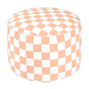 Checkered squares peach orange white geometric pouf
