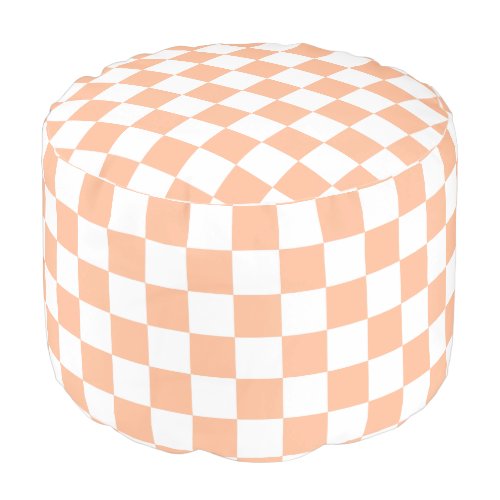 Checkered squares peach orange white geometric pouf