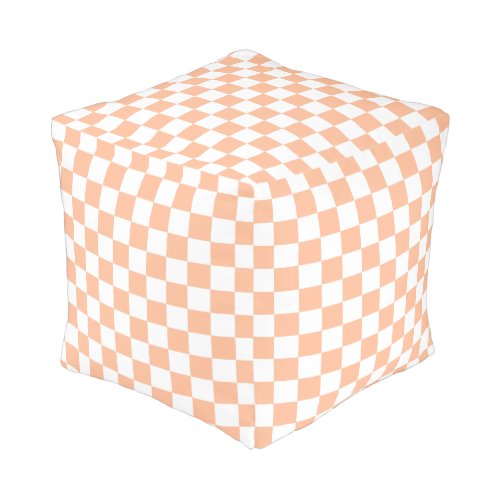 Checkered squares peach orange white geometric pouf