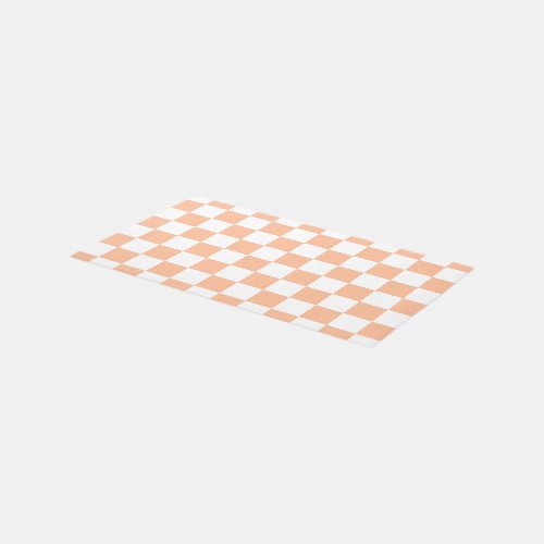 Checkered squares peach orange white geometric rug