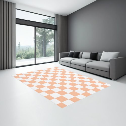 Checkered squares peach orange white geometric rug