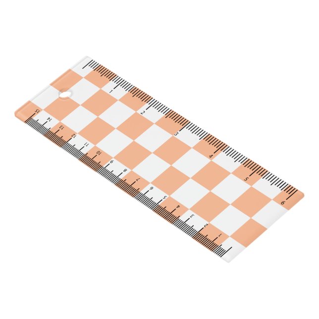 Checkered squares peach orange white geometric ruler (Angled)