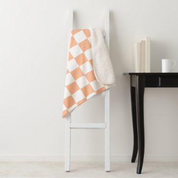 Checkered Squares Peach Orange White Geometric Sherpa Blanket by PLdesign at Zazzle
