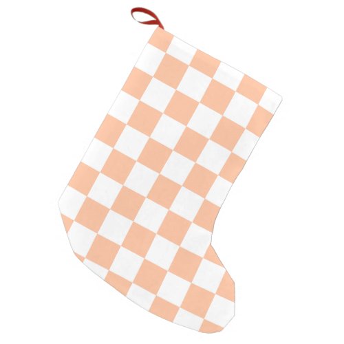 Checkered squares peach orange white geometric small christmas stocking