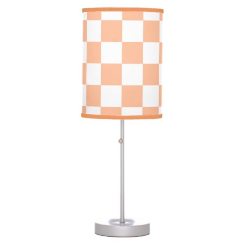 Checkered squares peach orange white geometric table lamp