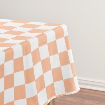 Checkered Squares Peach Orange White Geometric Tablecloth by PLdesign at Zazzle