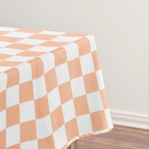 Checkered squares peach orange white geometric tablecloth