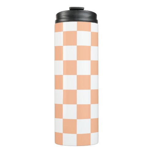 Checkered squares peach orange white geometric thermal tumbler