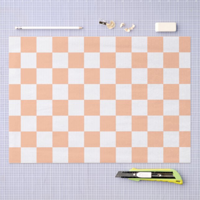 Checkered squares peach orange white geometric tissue paper (Craft)