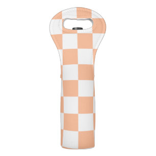 Checkered squares peach orange white geometric wine bag