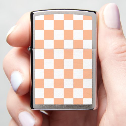 Checkered squares peach orange white geometric zippo lighter