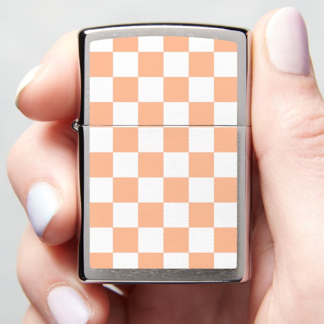 Checkered squares peach orange white geometric zippo lighter (In Hand)