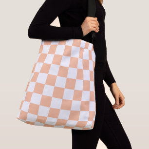 Checkered squares peach white geometric retro crossbody bag