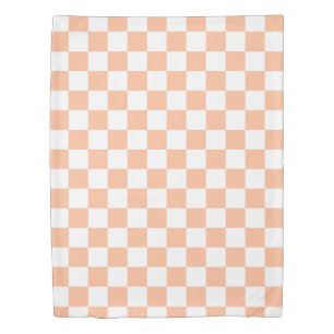 Checkered squares peach white geometric retro duvet cover