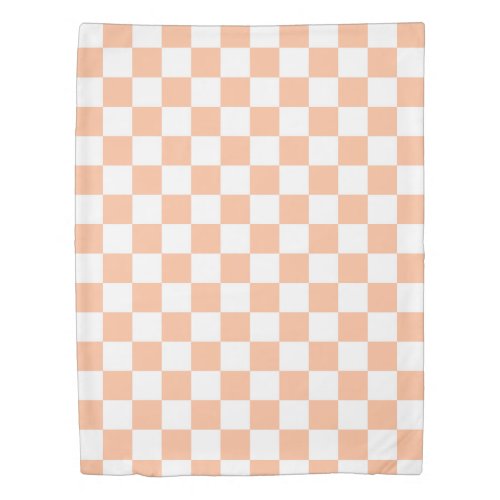 Checkered squares peach white geometric retro duvet cover