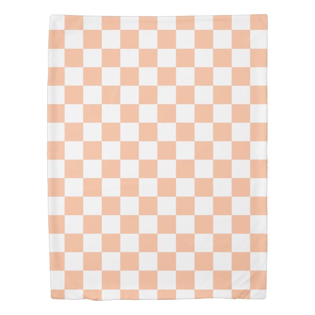 Checkered squares peach white geometric retro duvet cover (Front)