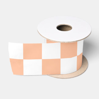Checkered squares peach white geometric retro satin ribbon