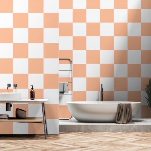 Checkered squares peach white geometric retro wallpaper 