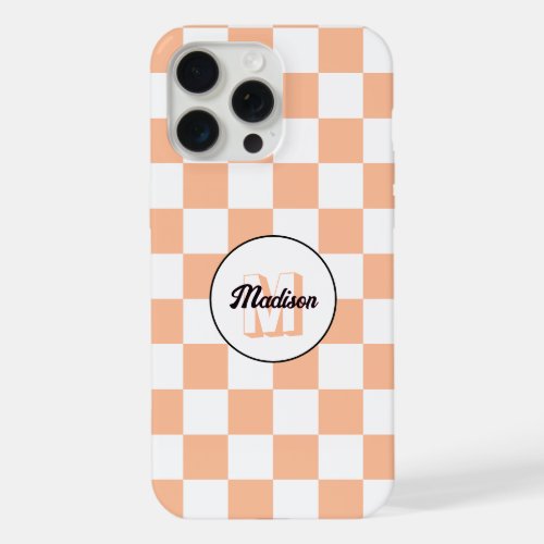 Checkered squares peach white retro Monogram iPhone 15 Pro Max Case