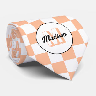 Checkered squares peach white retro Monogram Neck Tie