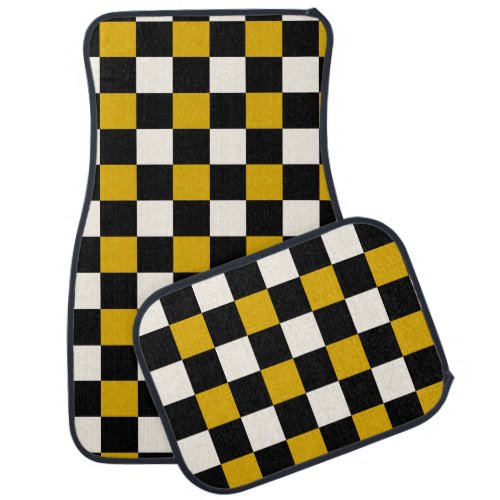 Checkered Squares Racing Retro Yellow Car Floor Mat