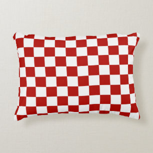 Checkered squares red white geometric retro accent pillow