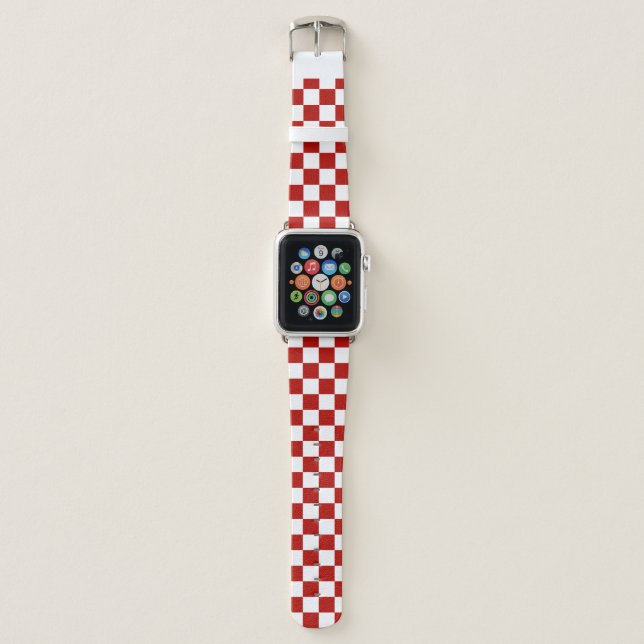 Checkered squares red white geometric retro apple watch band (Front)