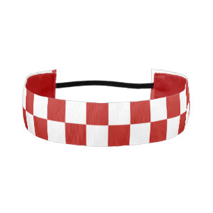 Checkered squares red white geometric retro athletic headband
